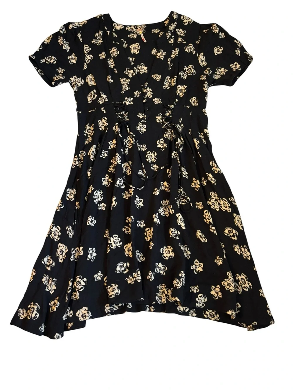 Free People Black Floral Tie-Front Casual Dress